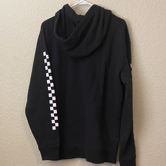 Vans Black Hoodie with White Checkered Sleeve - Picture 3 of 4